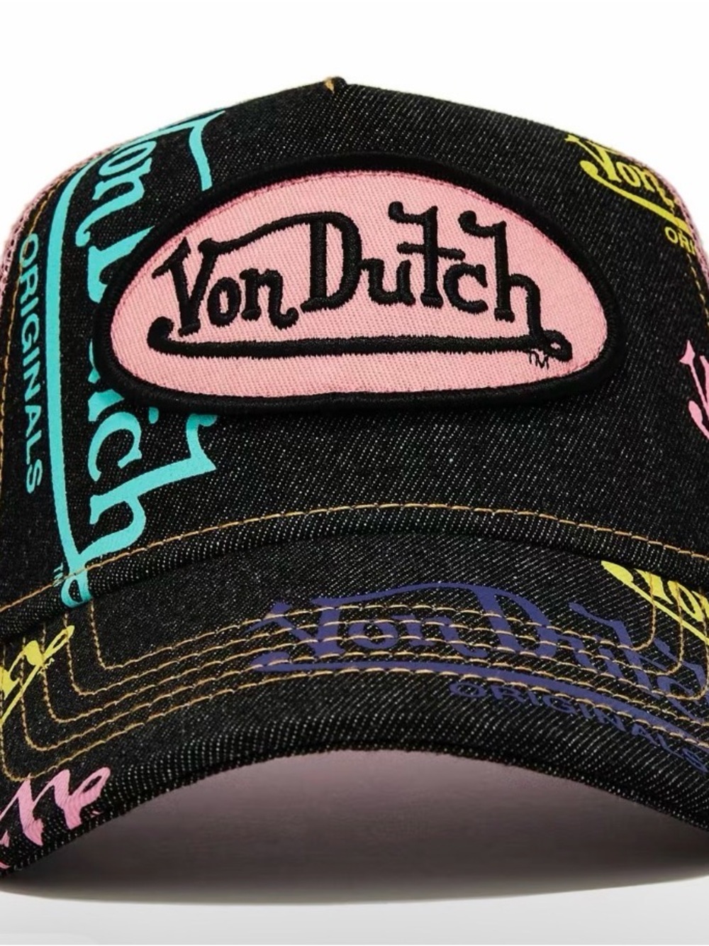 Von Dutch Black Cap with Pink Logo and Multicolor Accents